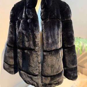 Apparis Black Faux Fur Coat, Size L